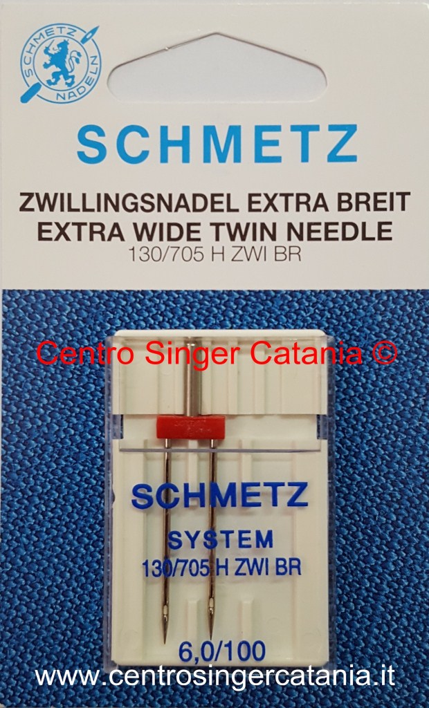 sistema 130/705 Schmetz ago gemello Stretch per tessuti elasticizzati 2,5/75 mm e ago gemello per jeans 4,0/100 mm 